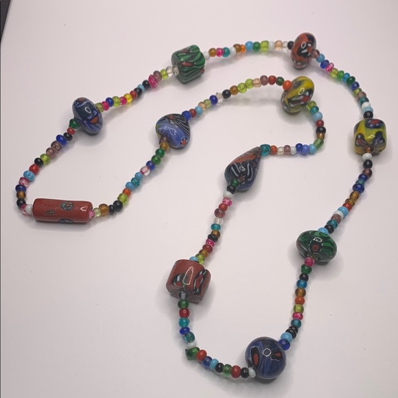 ♥️SALE! 3for$15 Colorful Artisan Glass Beaded Necklace 28” Millefiori Infinity - Picture 5 of 9